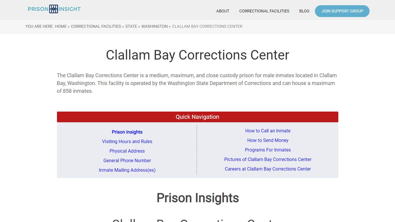 Clallam Bay Corrections Center - Prison Insight