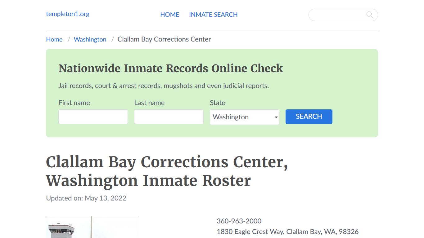 Clallam Bay Corrections Center, Washington Inmate Booking - Templeton